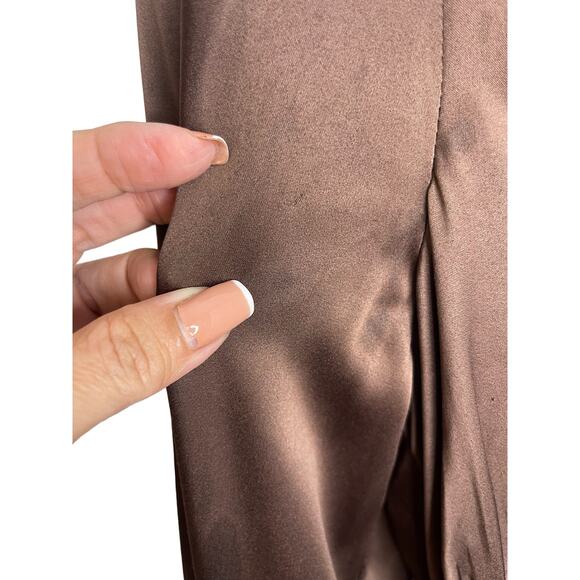 MAJORELLE Bristol Mini Dress Keyhole Neck Ruched Long Sleeve Chocolate Sz Small - Picture 7 of 14